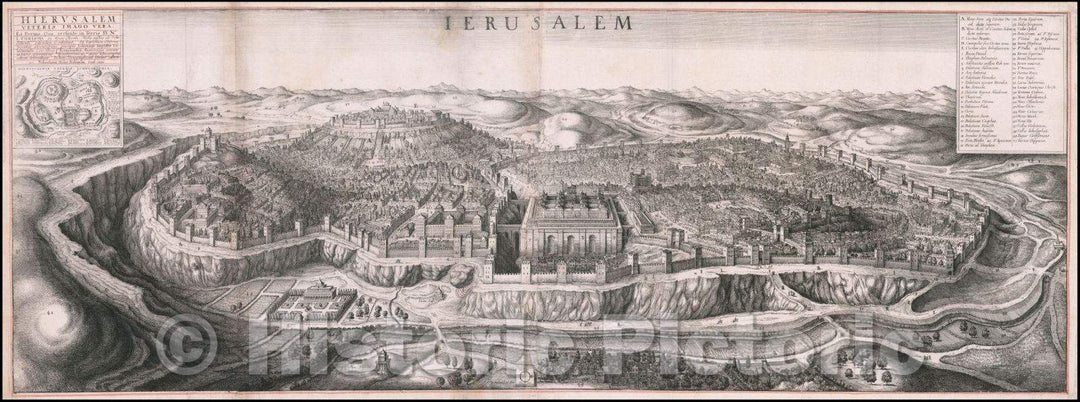 Historic Map - Jerusalem, 1660, Wenceslaus Hollar - Vintage Wall Art