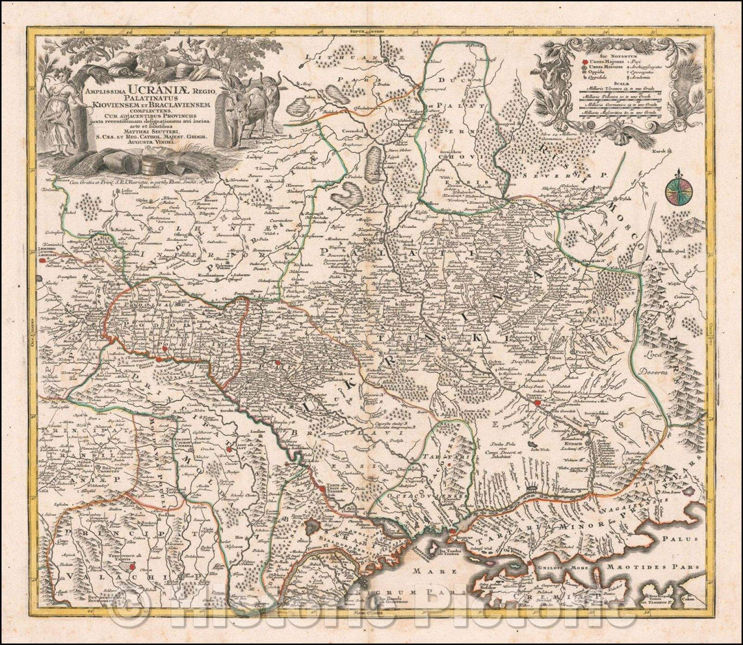 Historic Map - Amplissima Ucraniae Regio, Palatinus Kioviensem et Braclaviensem Complectens/Map of Ukraine, published by Matthaus Seutter, 1740 - Vintage Wall Art