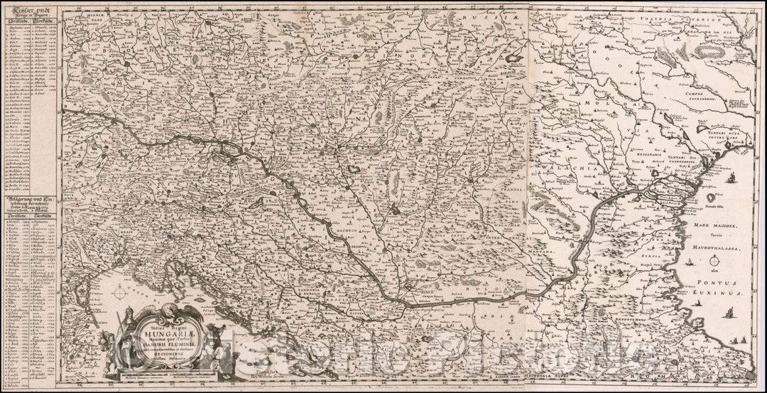 Historic Map - Totius Regni Hungariae Maximae que Partis Danubii Fluminis, una cum adjacentibus et fin/Map of the Danube and the Kingdom of Hungary, 1665 - Vintage Wall Art