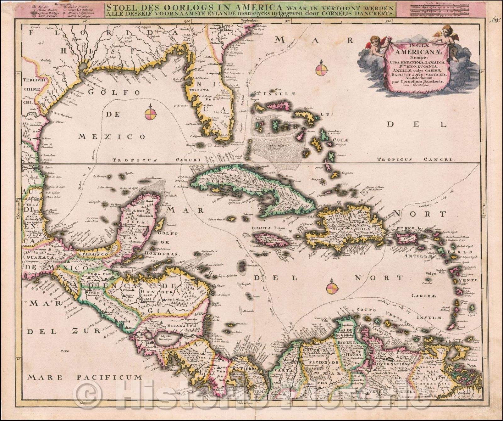 Historic Map - Insulae Americanae Nempe: Cuba, Hispaniola, Iamaica, Pto Rico, Lucania/Map of the Caribbean and Gulf of Mexico, 1695, Cornelis II Danckerts - Vintage Wall Art