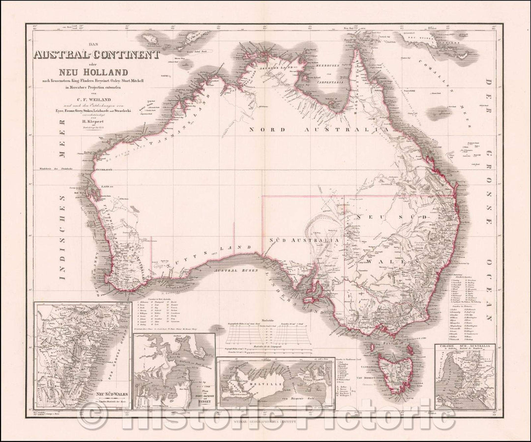 Historic Map - Das Austral-Continent oder Neu Holland nach Krusentern, King, Flinders, Freycinet, Oxey, Sturt, Mitchell in Mercator's Projection, 1858 v3