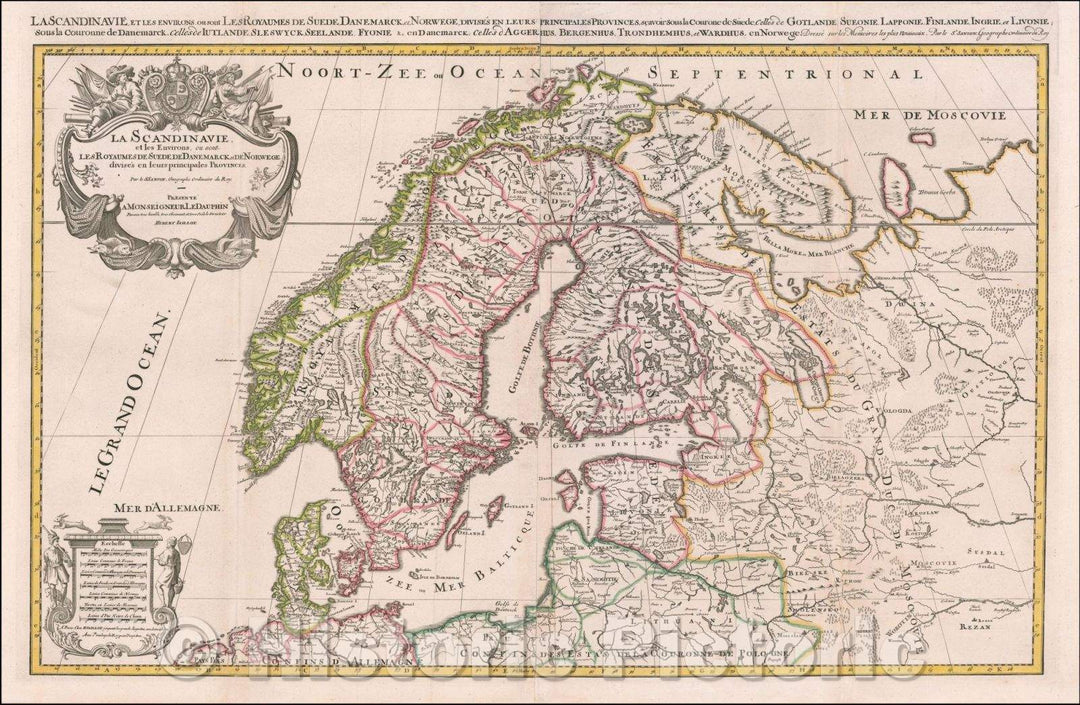 Historic Map - La Scandinavie, et les Environs, ou sont les Royaumes de Suede, de Danemarck/Map of Scandinavia, Hubert Jaillot, 1692, Alexis-Hubert Jaillot - Vintage Wall Art