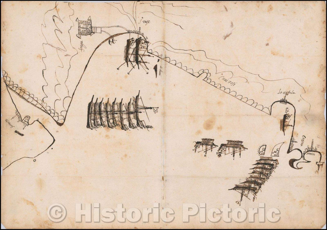 Historic Map - Manuscript Map of Barbary Pirates off the Cote d'Azur, showing the coast from Antibes to St. Tropez, 1623, Anonymous - Vintage Wall Art