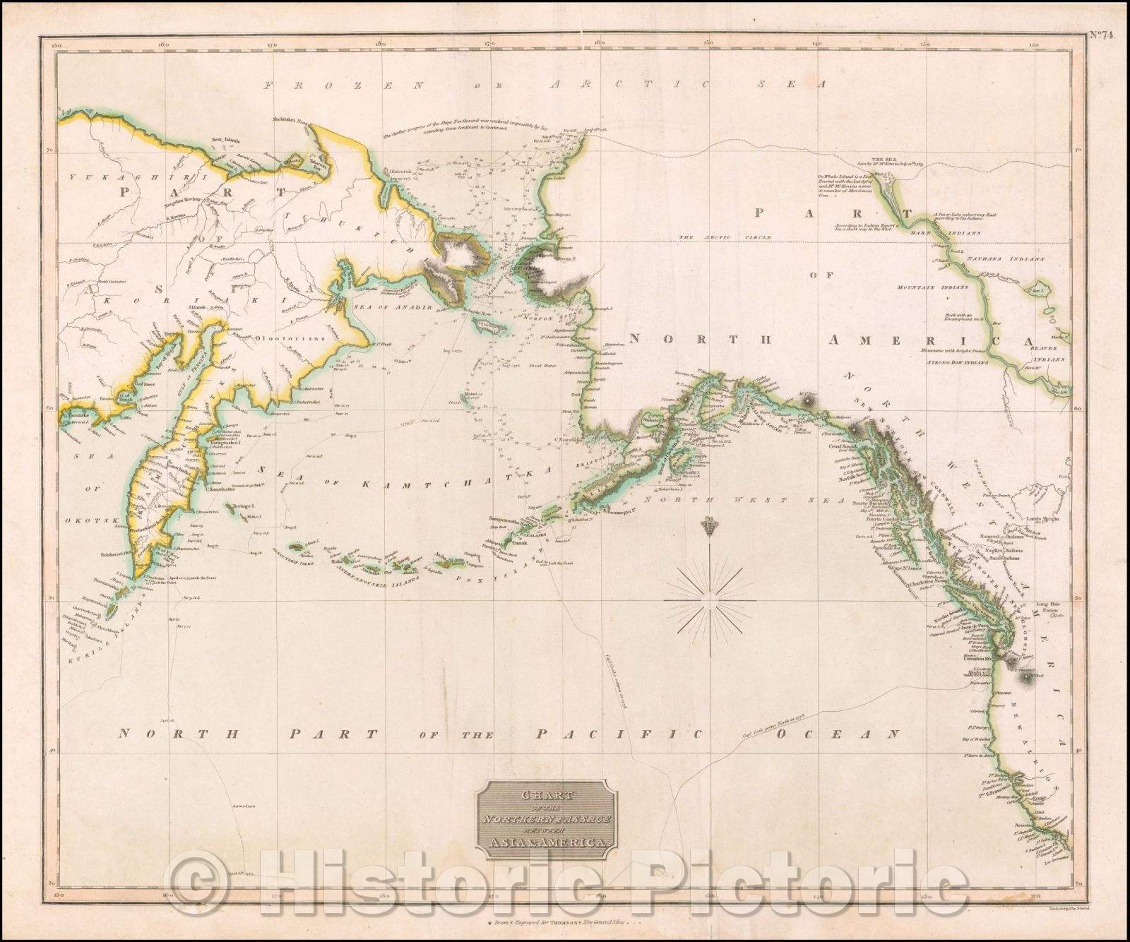 Historic Map - Chart of the Northern Passage Between Asia & America, 1816, John Thomson v3