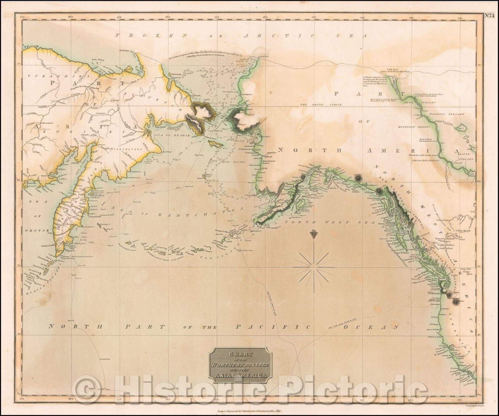 Historic Map - Chart of the Northern Passage Between Asia & America, 1816, John Thomson v4