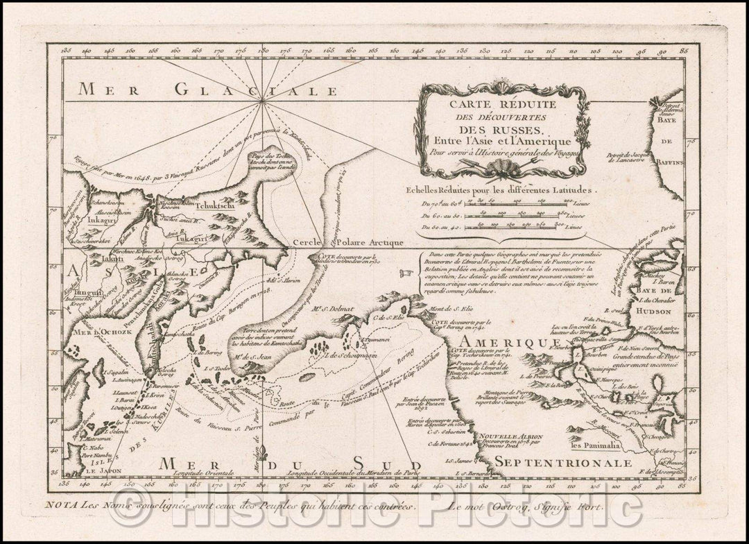 Historic Map - Carte Reduite Des Decouvertes Des Russes Entre l'Asie et l'Am?ique/Map Of Reduite Decouvertes Russians Between Asia and America, 1764 - Vintage Wall Art