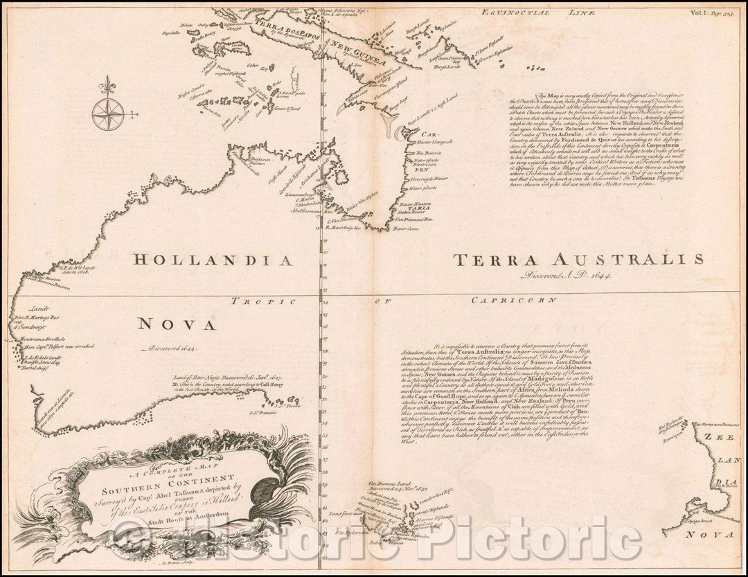 Historic Map - Australia A Complete Map of the Southern Continent Survey'd, 1744, Emanuel Bowen v2