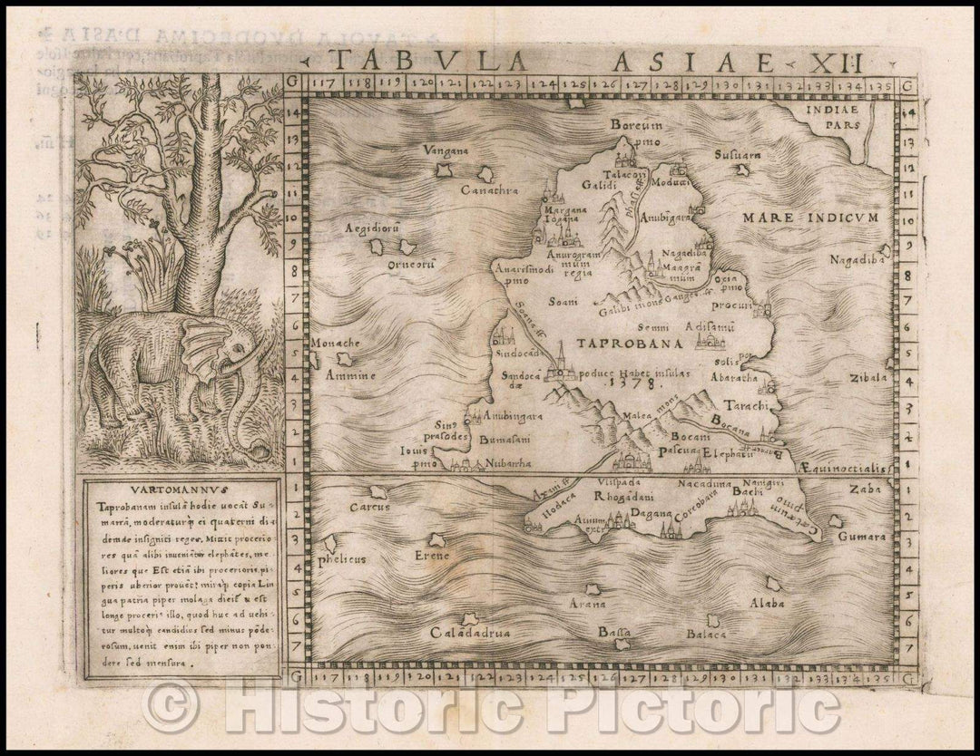 Historic Map - Tabula Asiae XII [Sri Lanka] / Gastaldi's important Map of Sri Lanka, based upon Ptolemy, 1548, Giacomo Gastaldi - Vintage Wall Art