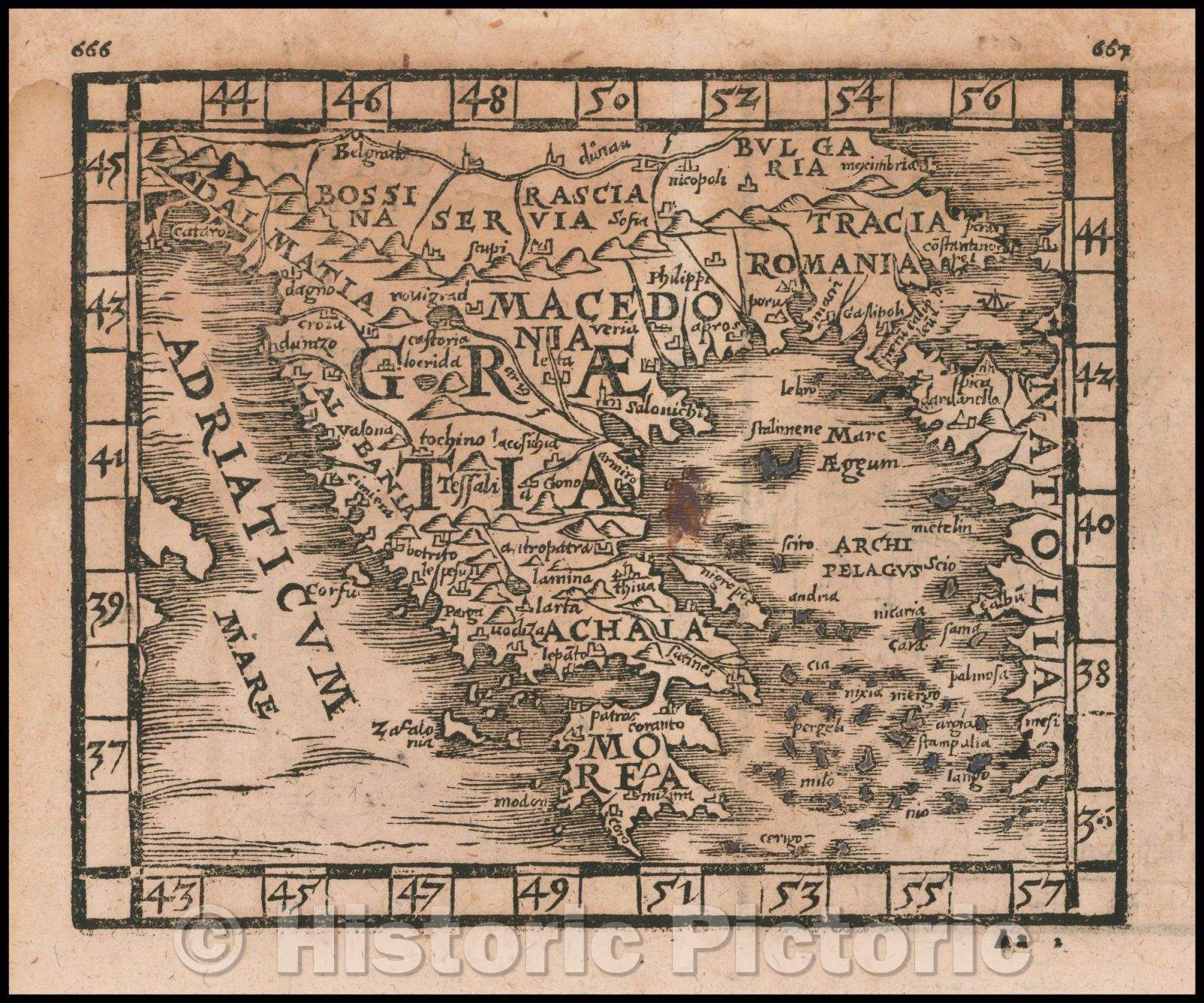 Historic Map - Greece and Eoboea, 1561, Johann Honter - Vintage Wall Art