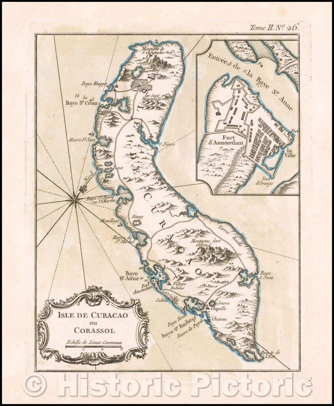 Historic Map - Isle de Curacao ou Corassol/Map of Curacao, from Bellin's Petit Atlas Maritime in Paris, 1764, Jacques Nicolas Bellin - Vintage Wall Art