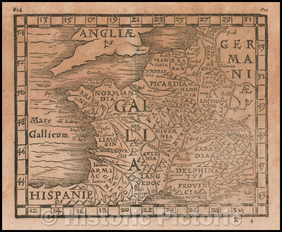 Historic Map - France andEngland & Wales, 1561, Johann Honter - Vintage Wall Art