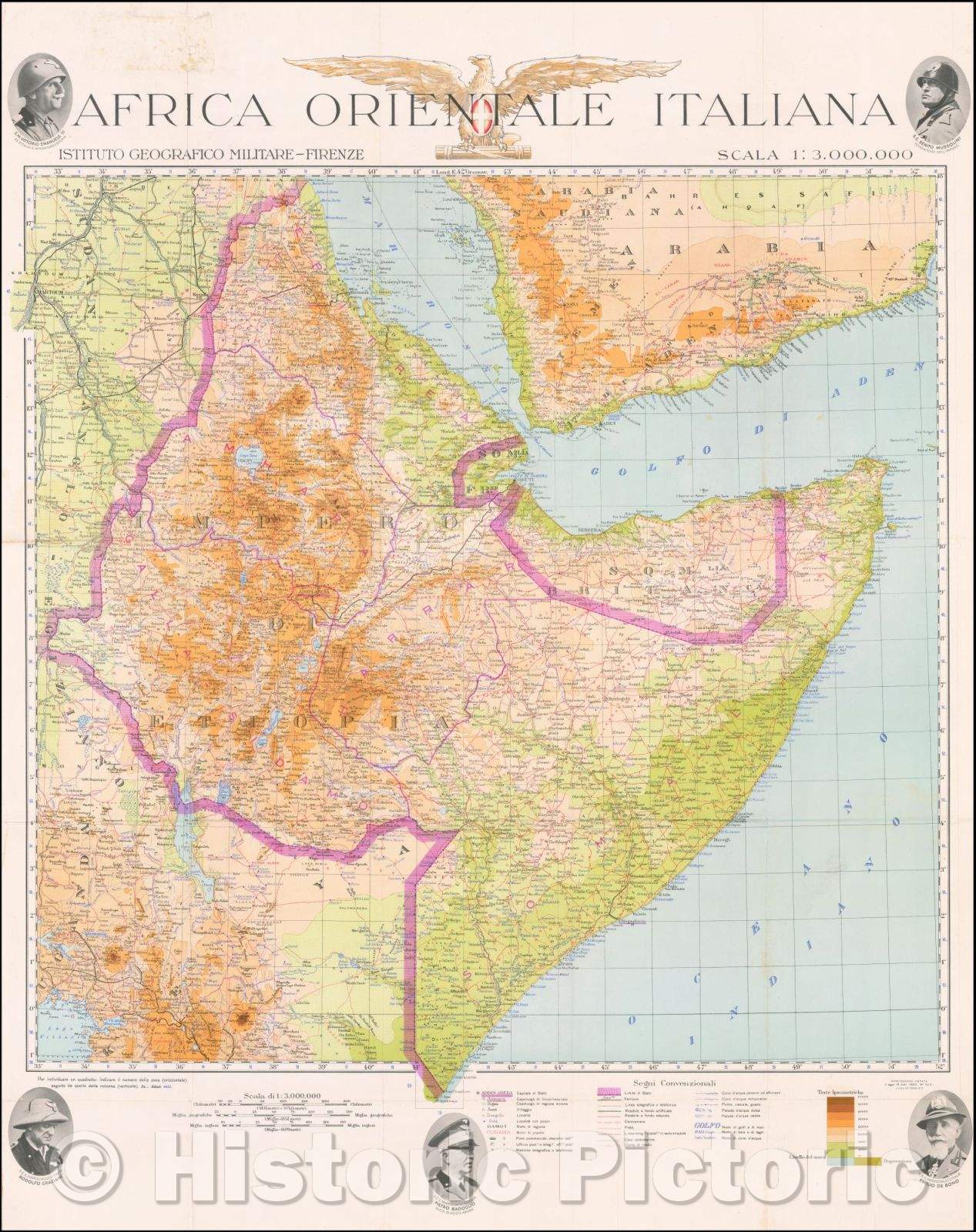 Historic Map - Africa Orientale Italiana/Italian East Africa, 1936, Istituto Geografico Militare - Vintage Wall Art