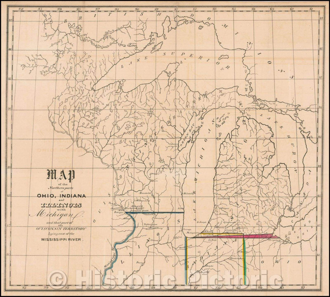 Historic Map - Northern parts of Ohio, Indiana and Illinois with Michigan and that part to the Ouisconsin Territory Lying East of the Mississippi River, 1836 v3