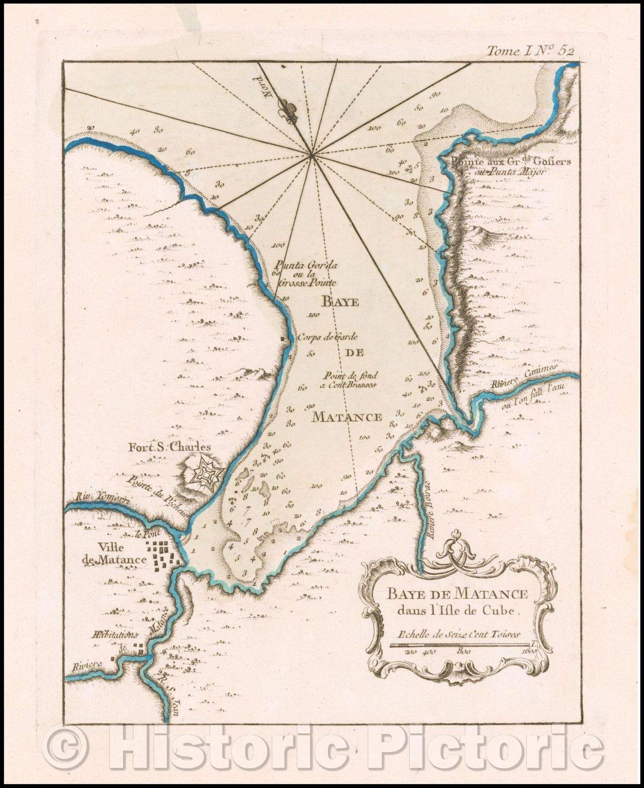 Historic Map - Baye de Matance dans l'Isle de Cube/Engraved Map of Mantanzas Bay on the North Coast of Cuba, 1764, Jacques Nicolas Bellin - Vintage Wall Art