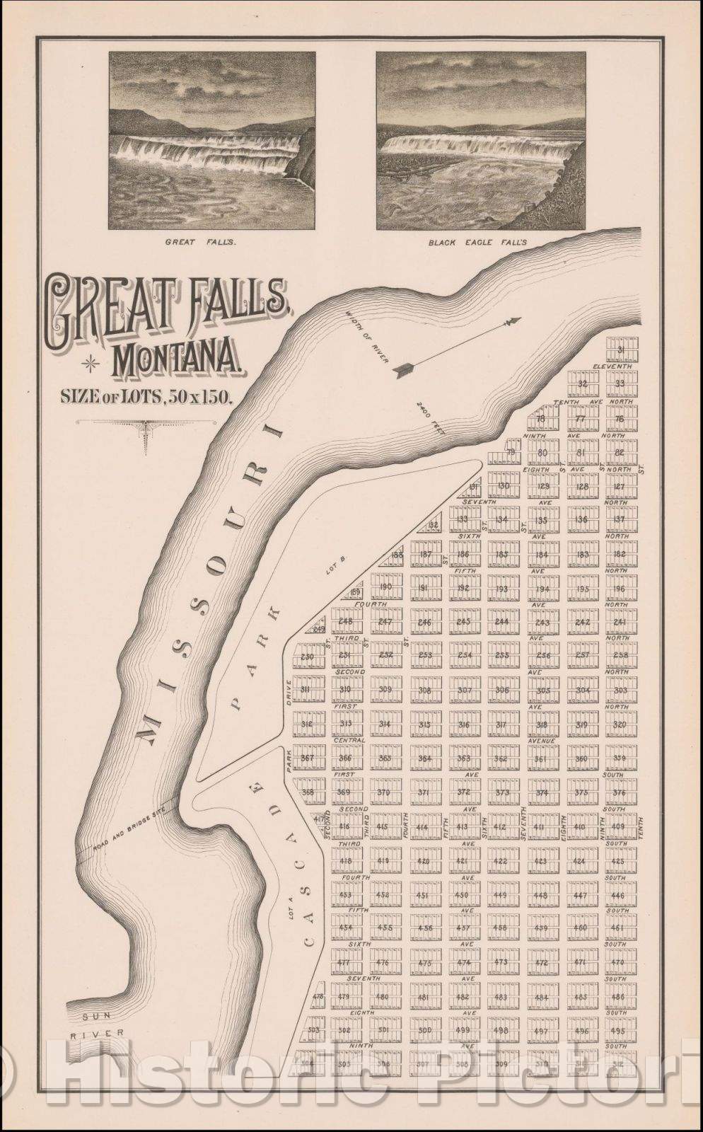 Historic Map - Great Falls, Montana, 1883, Paris Gibson v2