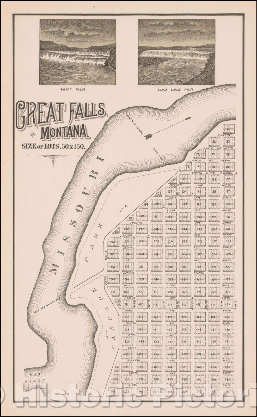 Historic Map - Great Falls, Montana, 1883, Paris Gibson v3