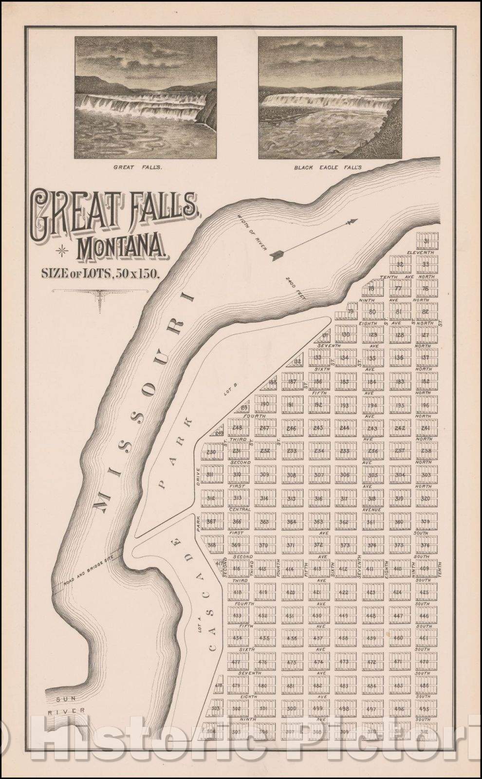 Historic Map - Great Falls, Montana, 1883, Paris Gibson v4