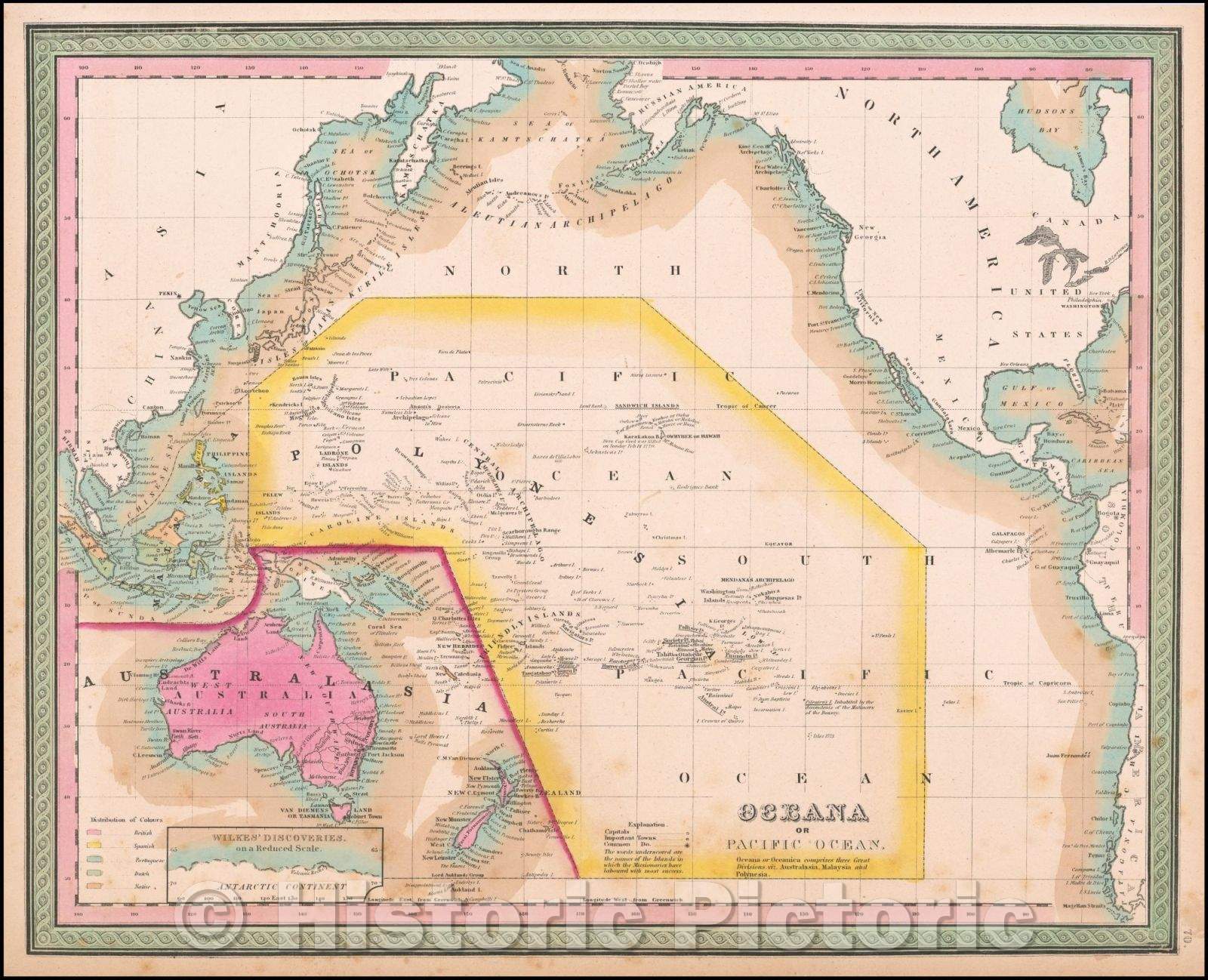 Historic Map - The Pacific Ocean Including Oceana with its several Divisions, Islands, Groups, 1847, Samuel Augustus Mitchell - Vintage Wall Art