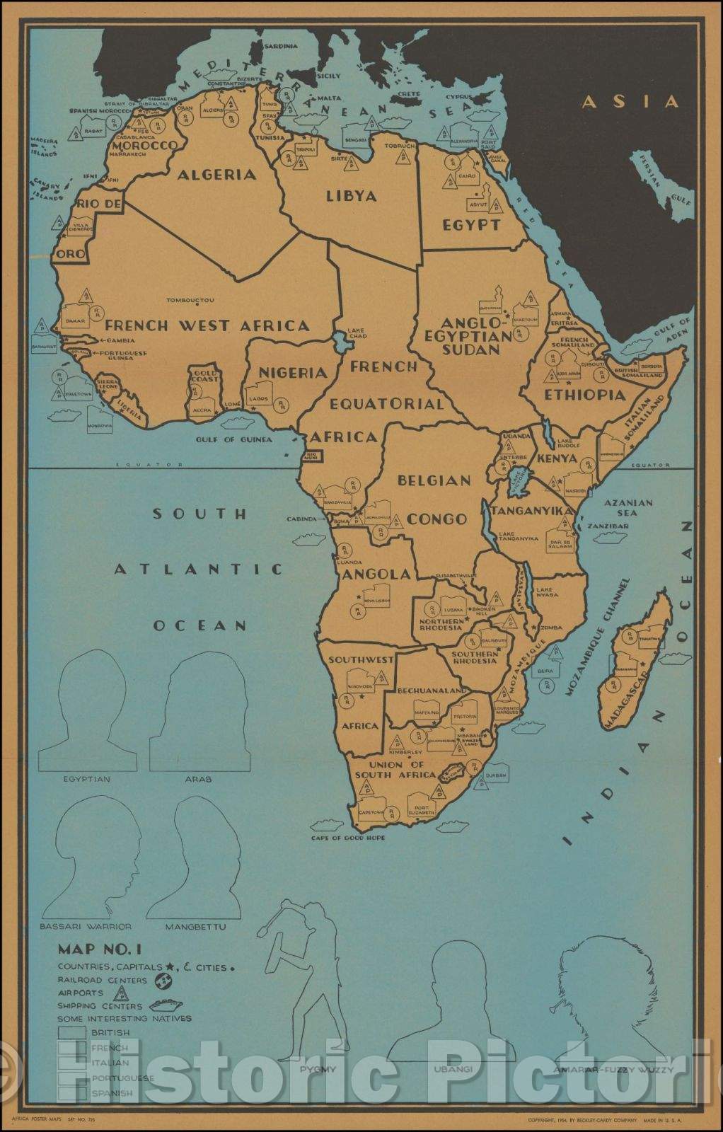 Historic Map - Africa Poster Maps (Complete Set with Instructions, Game Pieces and Original Folder), 1943, Francis Raymond Elms - Vintage Wall Art