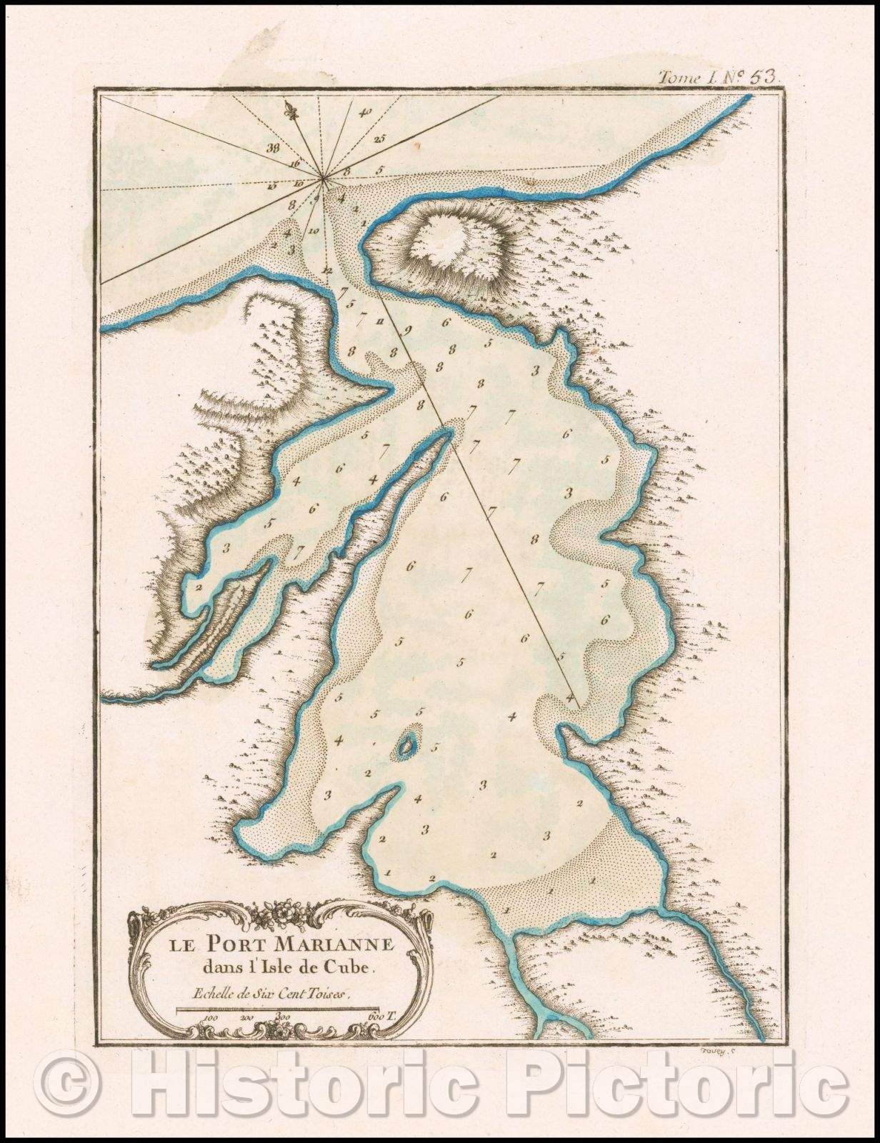 Historic Map - Le Port Marianne dans l'Isle de Cube/Engraved Map of Mariel Bay on the Northwest Coast of Cuba, 1764, Jacques Nicolas Bellin - Vintage Wall Art