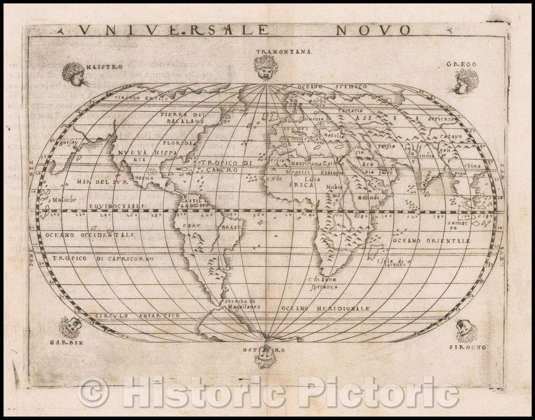 Historic Map - Universale Novo/Italian World Map to Show the Continent of America, 1548, Giacomo Gastaldi - Vintage Wall Art