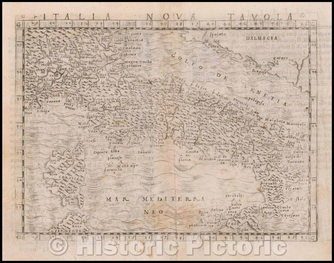 Historic Map - Italia Nova Tavola/Italy Nova Table, 1548, Giacomo Gastaldi - Vintage Wall Art