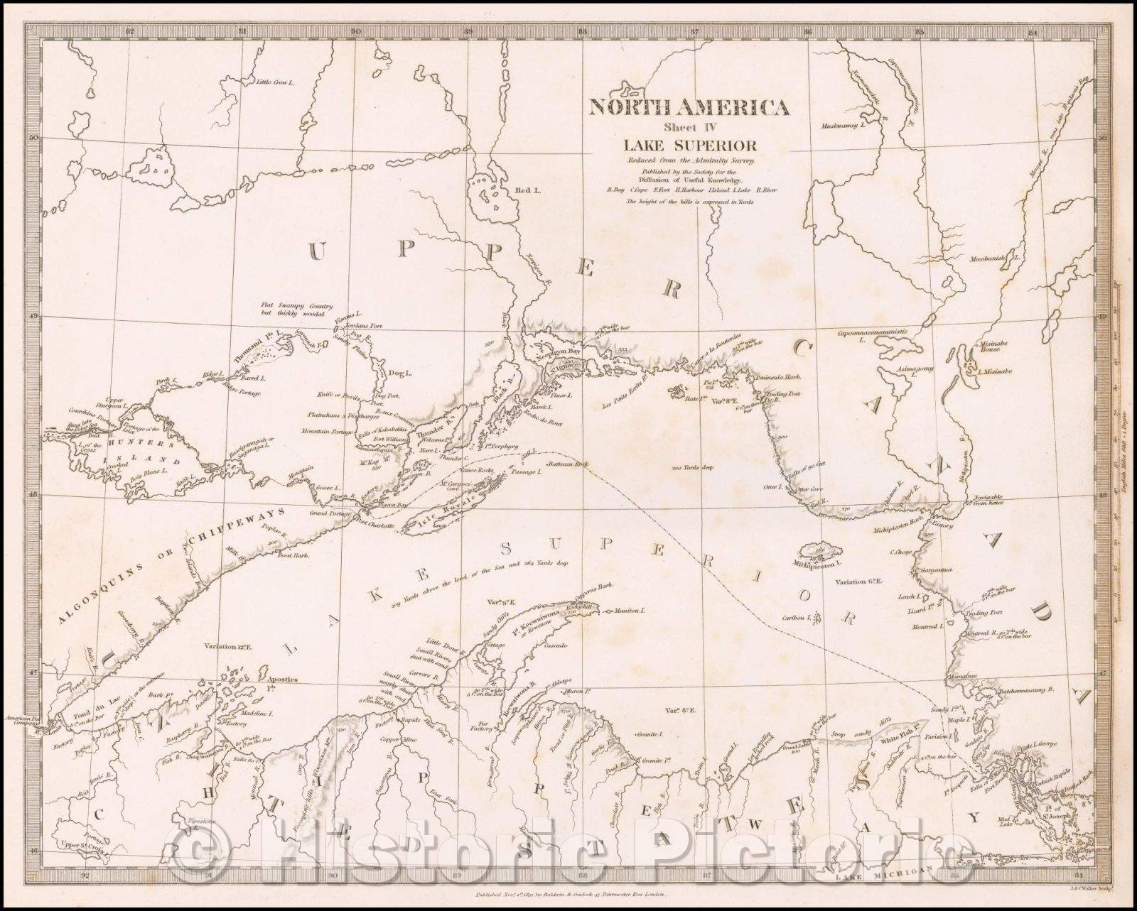 Historic Map - North America Sheet IV Lake Superior Reduced from the Admiralty Survey, 1832, SDUK - Vintage Wall Art