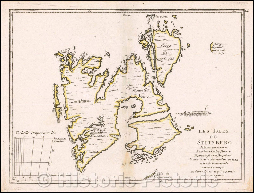 Historic Map - Les Isles Du Spitsberg/Map of Spitsbergen, from Le Rouge's scarce Atlas Nouveau Portatif, publishedi in Paris in 1748, 1748 - Vintage Wall Art