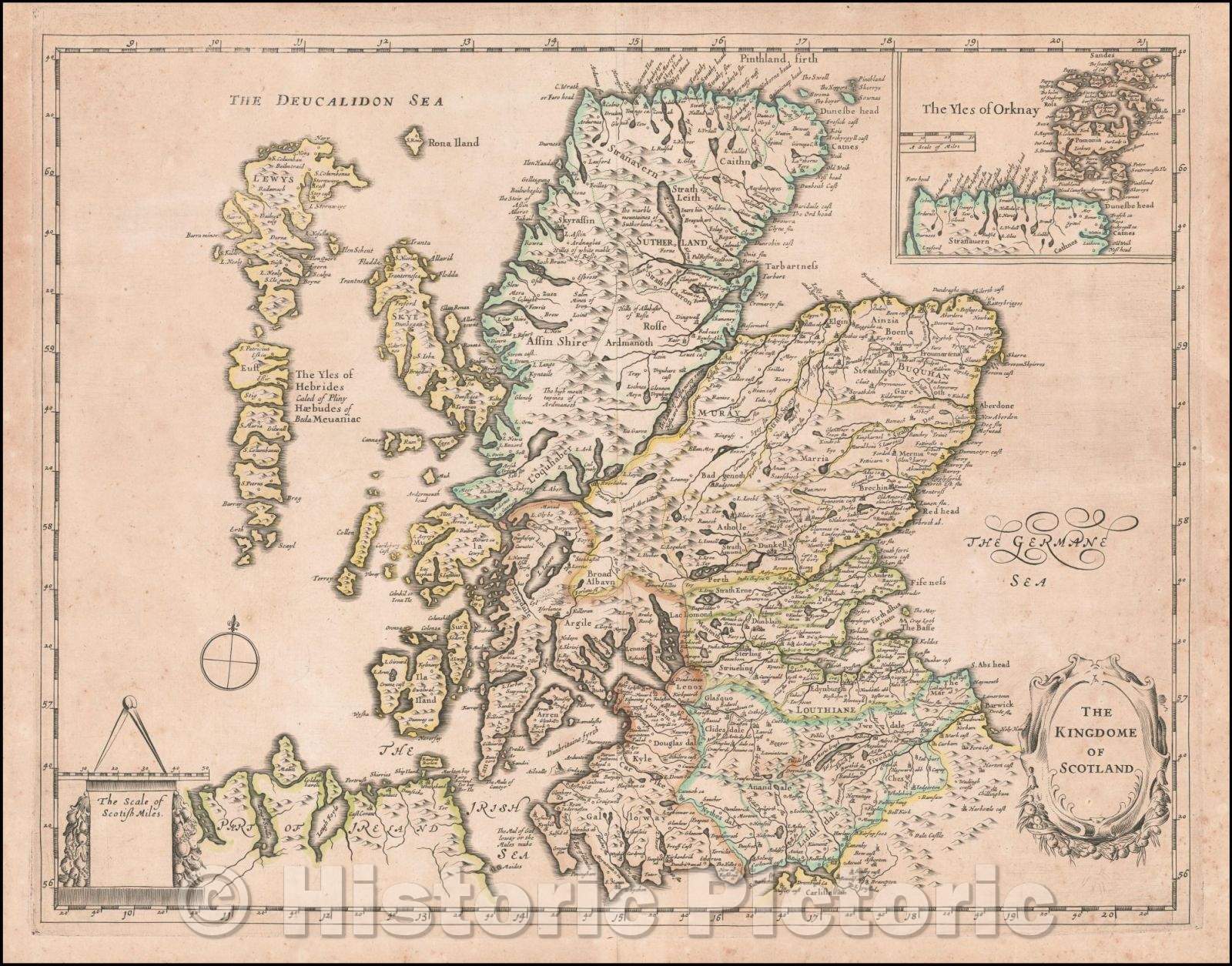 Historic Map - The Kingdome of Scotland, 1640, Thomas Jenner - Vintage Wall Art