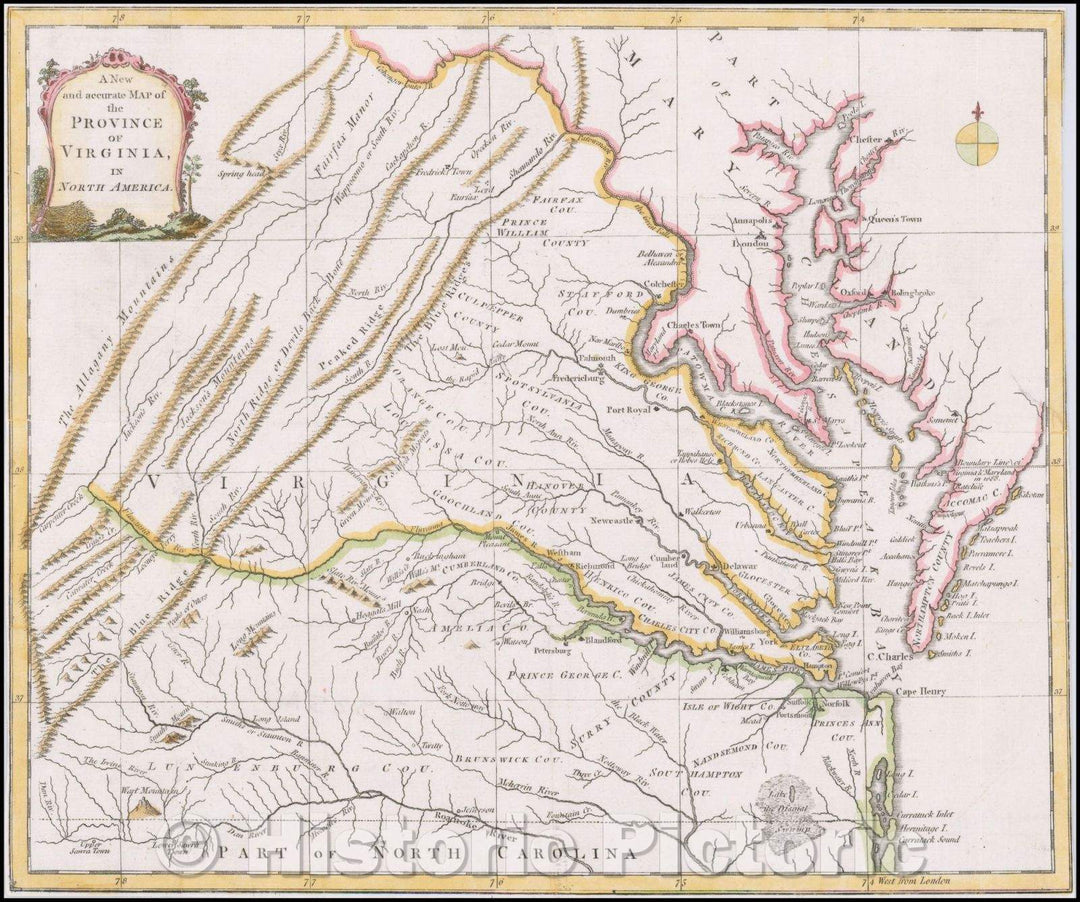 Historic Map - A New and Accurate Map of the Province of Virginia in North America, 1779, Universal Magazine - Vintage Wall Art