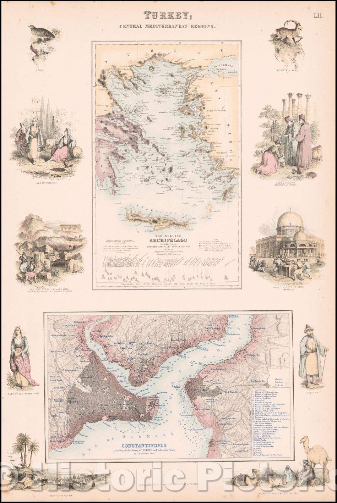 Historic Map - Turkey; Central Mediterranean Regions (and) Constantinople, 1855, Archibald Fullarton & Co. - Vintage Wall Art