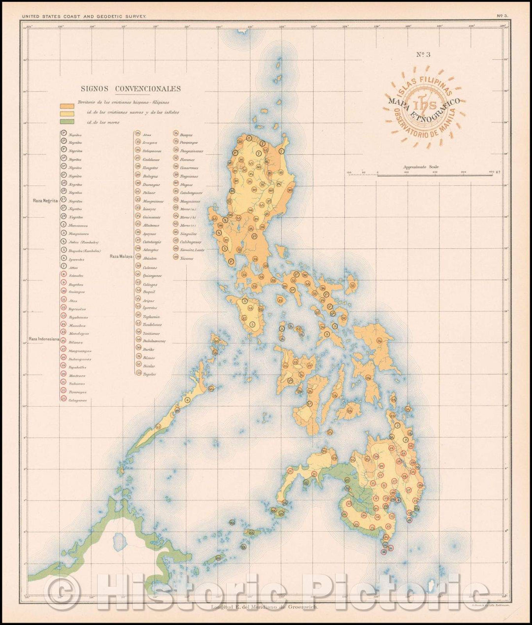 Historic Map - Map Etnografico (Islas Filipinas/Ethnographic map of the Philippine Islands, 1899, Hoen & Co. - Vintage Wall Art