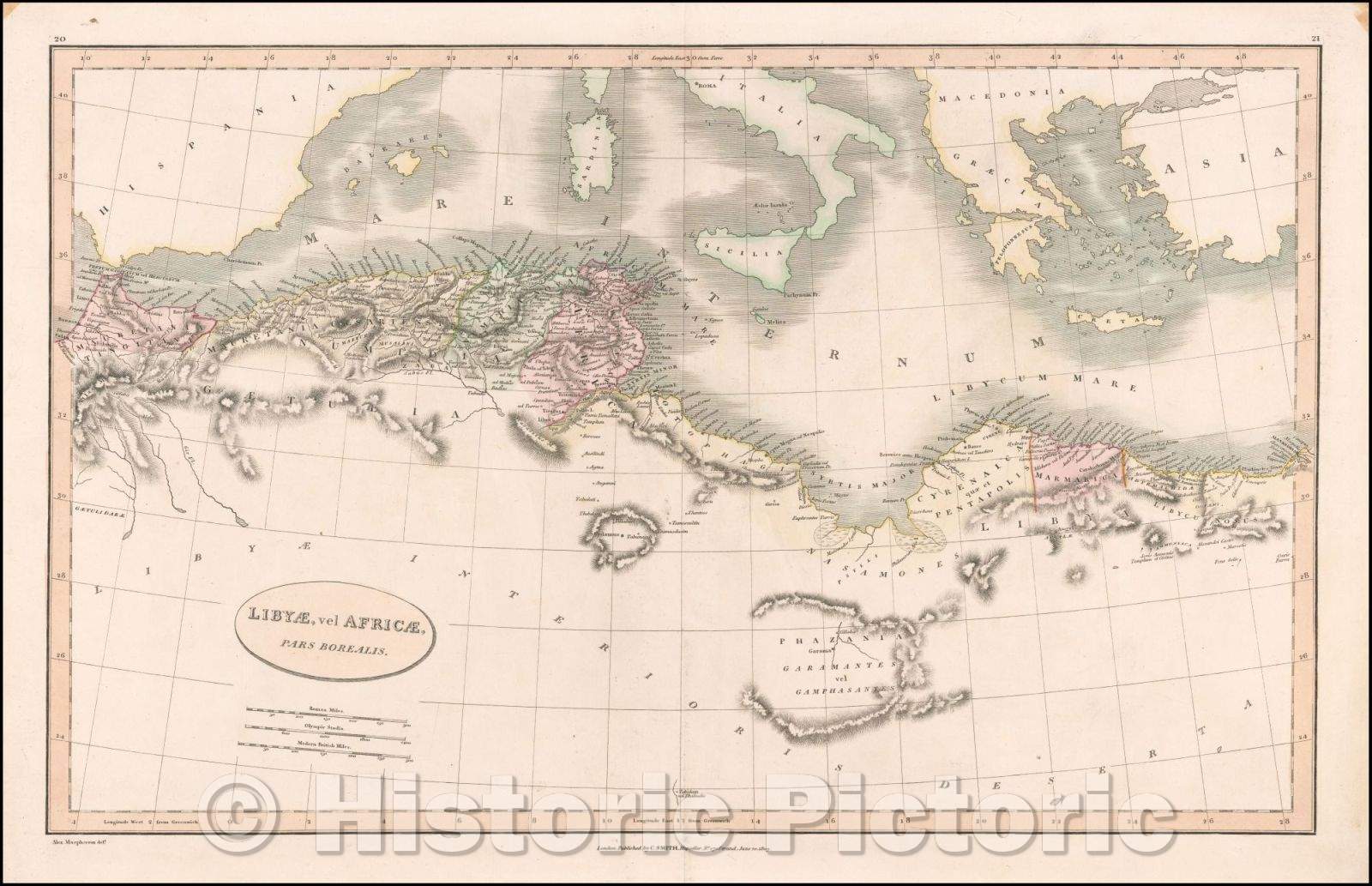 Historic Map - Libyae, vel Africae, Pars Borealis/Map of the north coast of Africa and the Mediterranean, 1809, Charles Smith - Vintage Wall Art