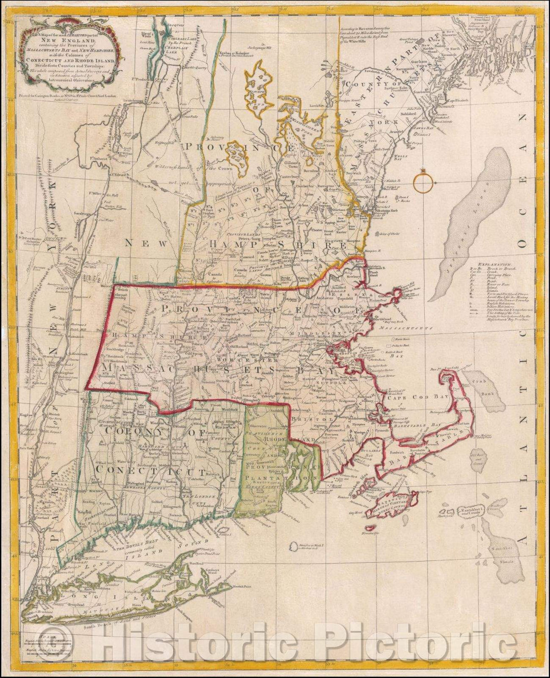 Historic Map - most Inhabited part of New England, containing the Provinces of Massachusets Bay and New Hampshire, with the Colonies of Conecticut and R, 1771 - Vintage Wall Art