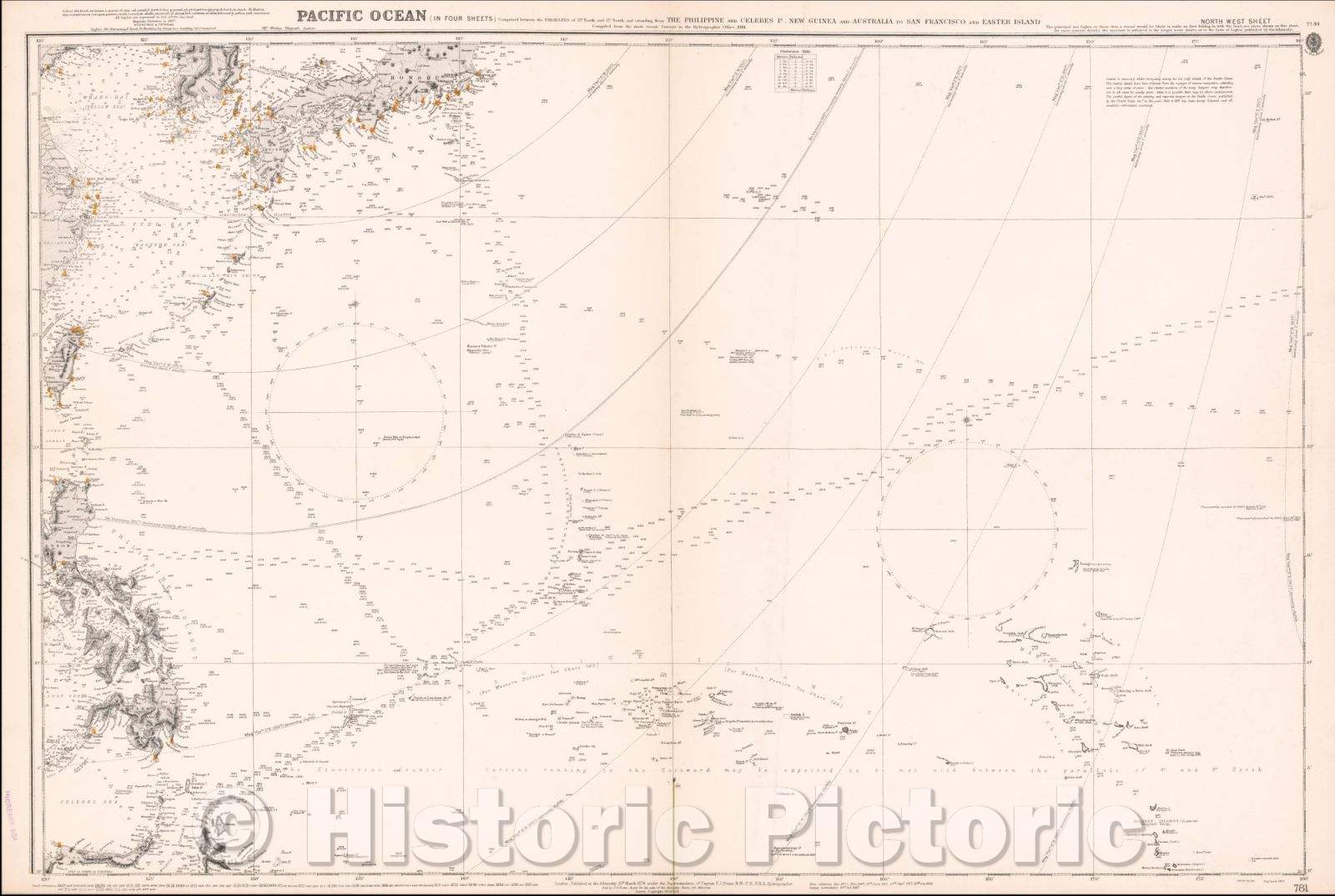 Historic Map - Chart of the Pacific/Philippines, Honshu, Shanghai, Korea, Taiwan Pacific Ocean, 1875 - Vintage Wall Art