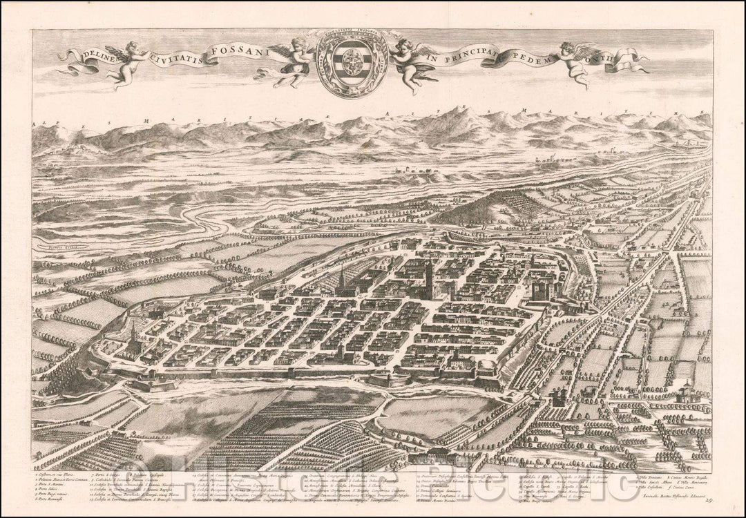 Historic Map - [Fossano] Delinea Civitatis Fossani In Principatu Pedemontii/Birdseye view of Fossano, in the Piedmont Region of Northern Italy, 1688 - Vintage Wall Art