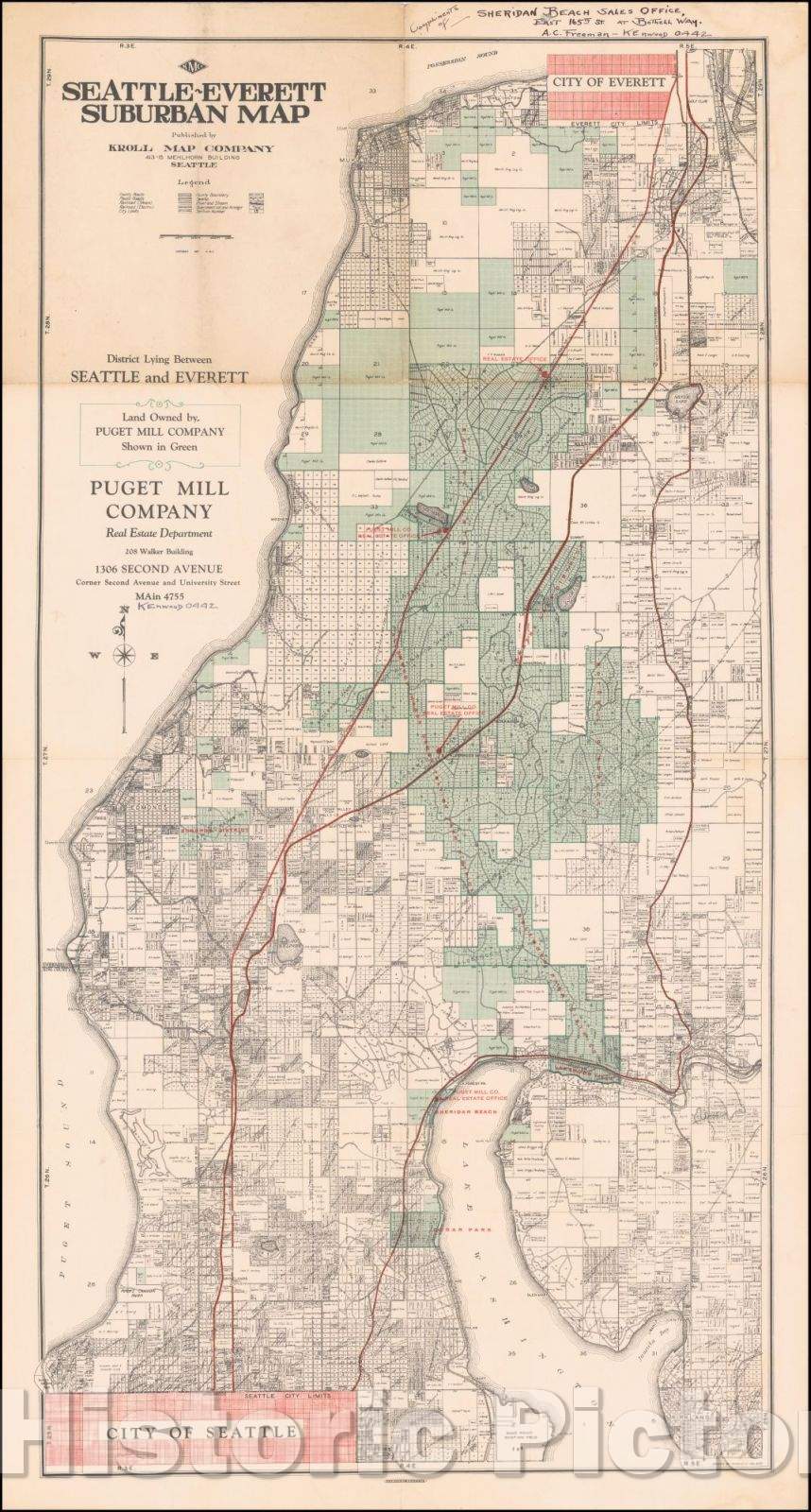 Historic Map - Seattle-Everett Suburban Map, 1925, Kroll Map Company - Vintage Wall Art