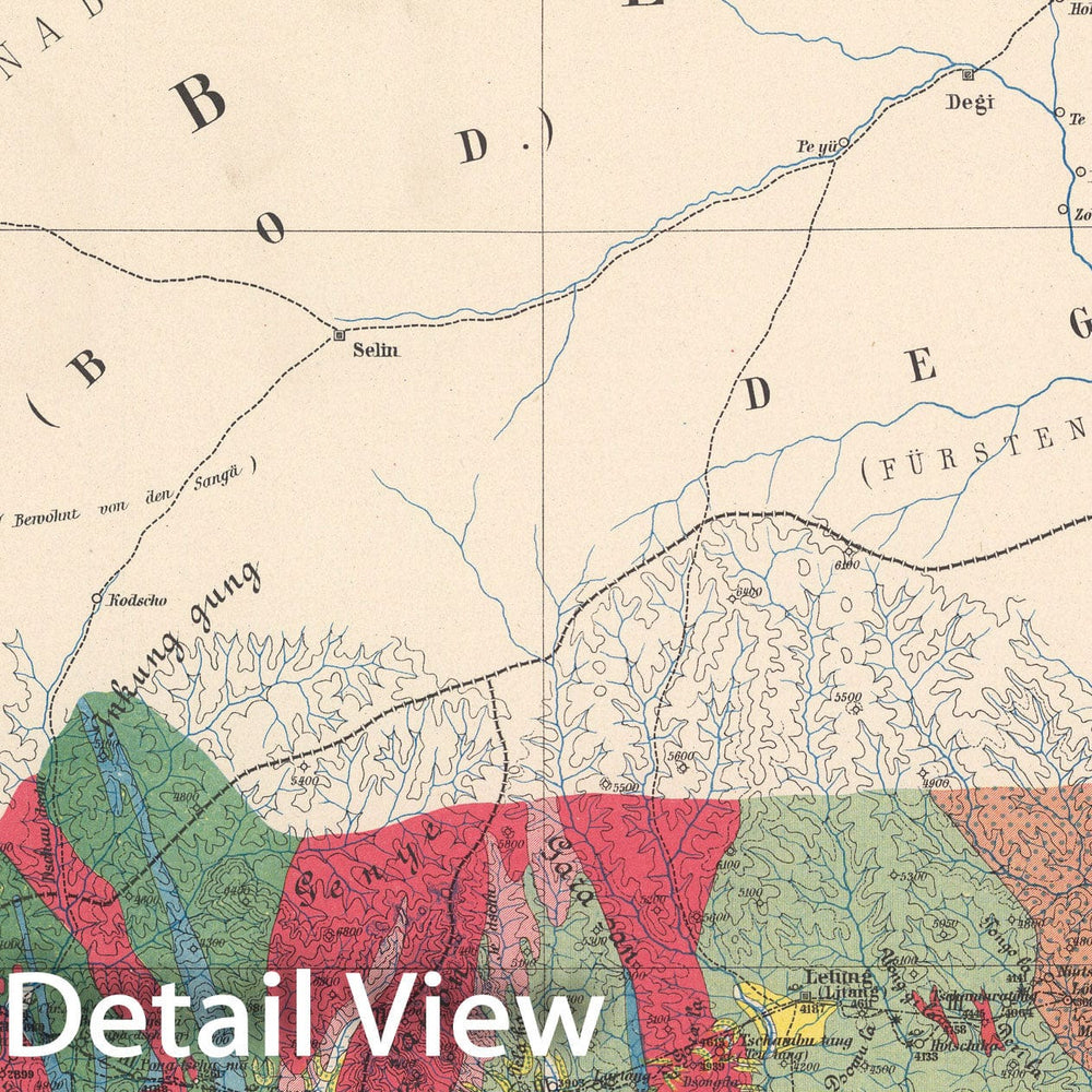 Historic Map : B. IV: Geological map. Tibet, 1884, Vintage Wall Decor