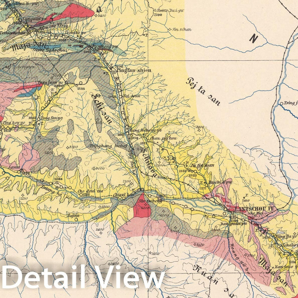 Historic Map : C.II. Geological map. Kansu, 1884, Vintage Wall Decor