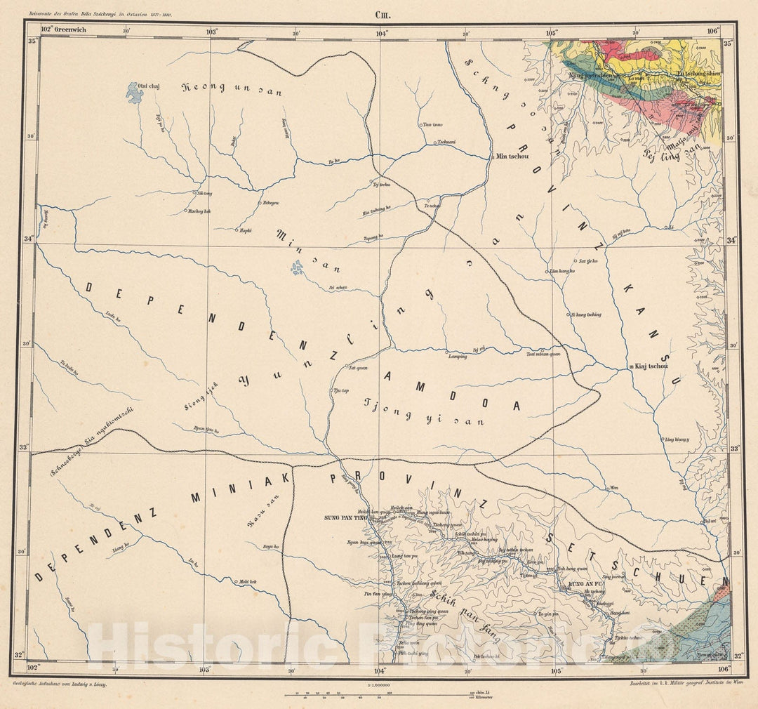 Historic Map : C.III. Geological map. Dependenz Amdoa, 1884, Vintage Wall Decor