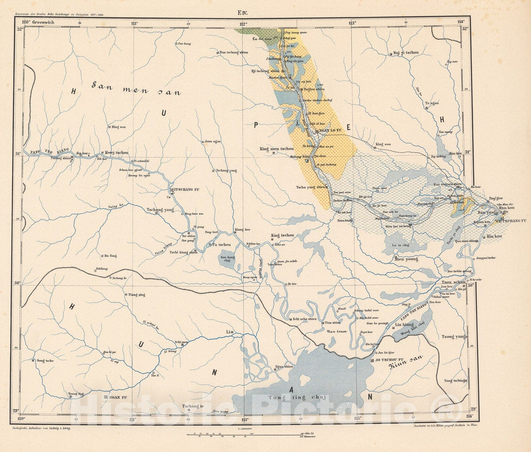 Historic Map : E.IV. Geological map. Hupeh, 1884, Vintage Wall Decor