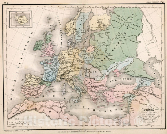 Historic Map : Europe vers l'An, apres la 1ere, Croisad, Hipte and Rousset, 1841, Vintage Wall Decor