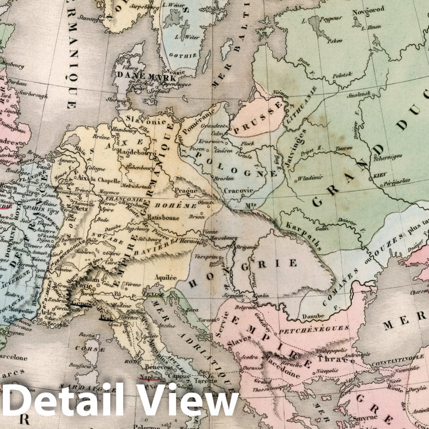 Historic Map : Europe vers l'An, apres la 1ere, Croisad, Hipte and Rousset, 1841, Vintage Wall Decor