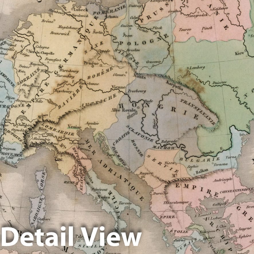 Historic Map : Europe vers l'An, apres la mort de St. Louis, Hipte and Rousset, 1841, Vintage Wall Decor