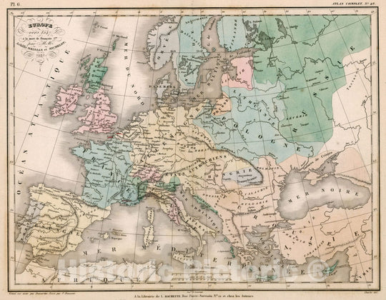 Historic Map : Europe vers, la mort de Francois 1er., Hipte and Rousset, 1841, Vintage Wall Decor