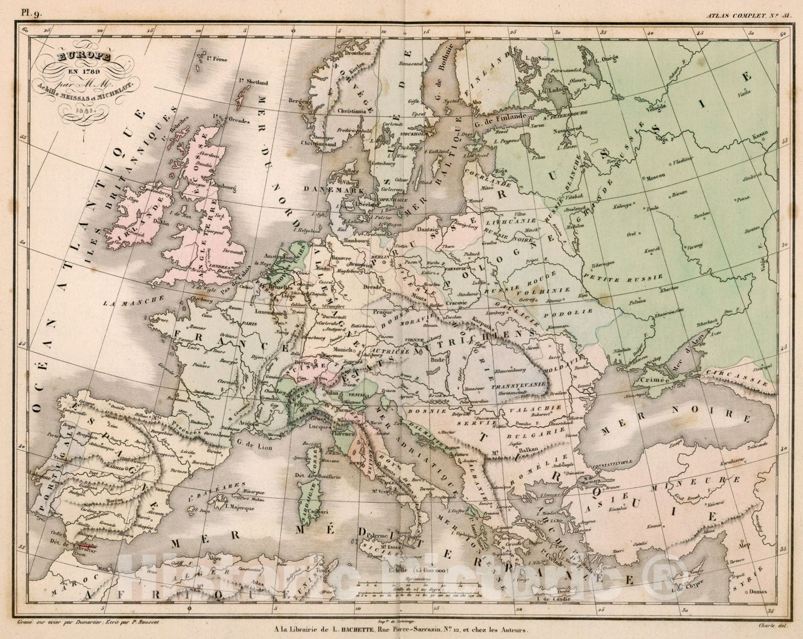 Historic Map : Europe en 1789, 1841, Vintage Wall Decor