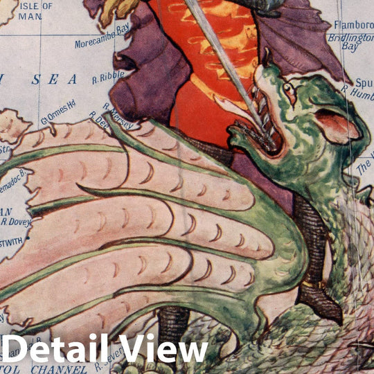 Historic Map : 1. England. St. George Wins the Victory over the Dragon., 1912, Vintage Wall Decor