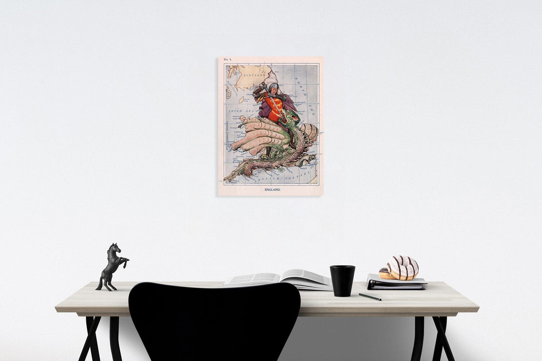 Historic Map : 1. England. St. George Wins the Victory over the Dragon., 1912, Vintage Wall Decor