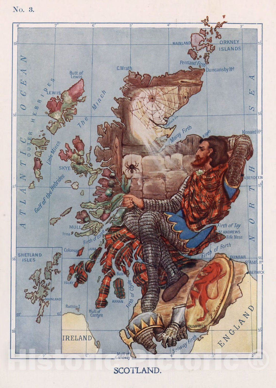 Historic Map : 3. Scotland. Robert Bruce Watches the Spider., 1912, Vintage Wall Decor