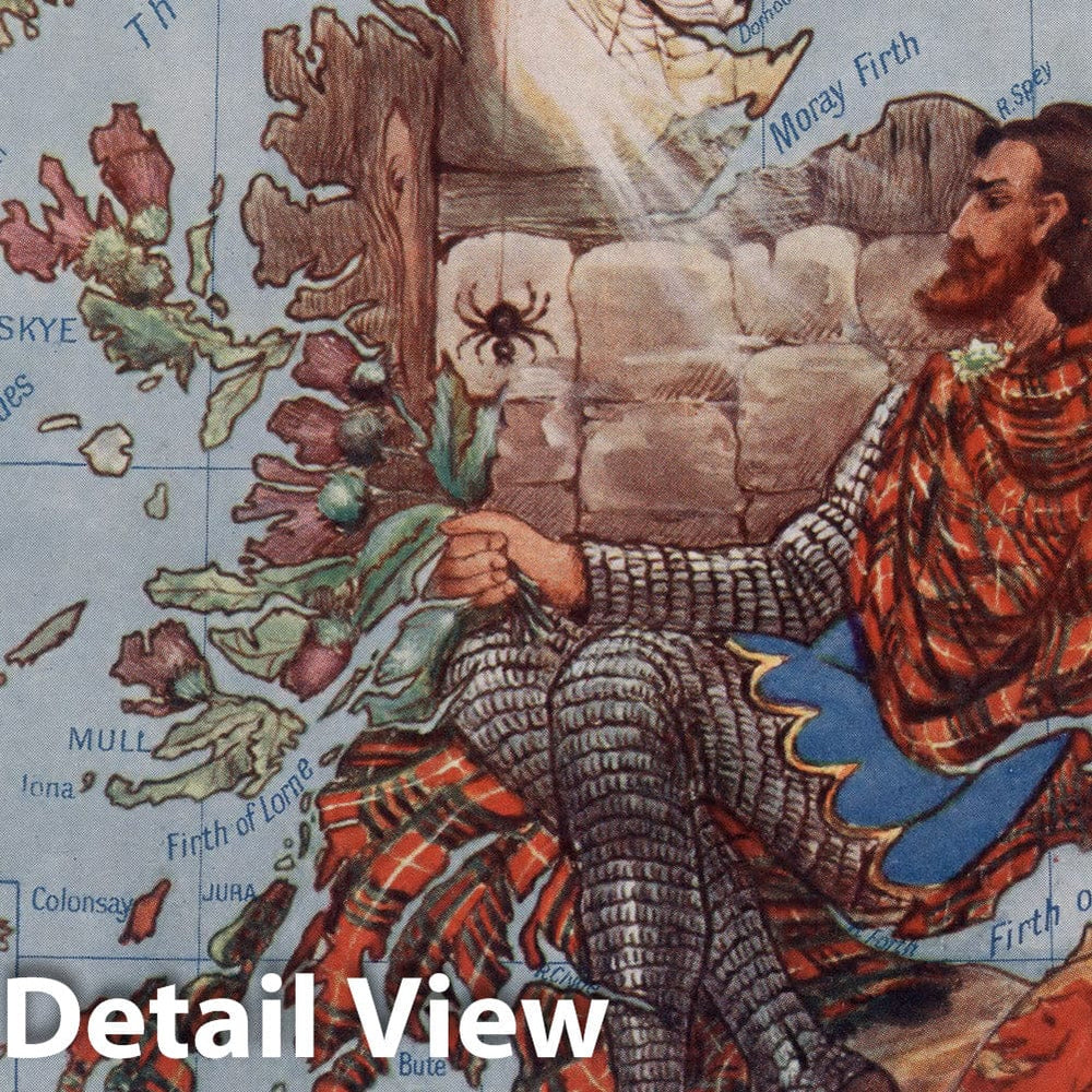 Historic Map : 3. Scotland. Robert Bruce Watches the Spider., 1912, Vintage Wall Decor